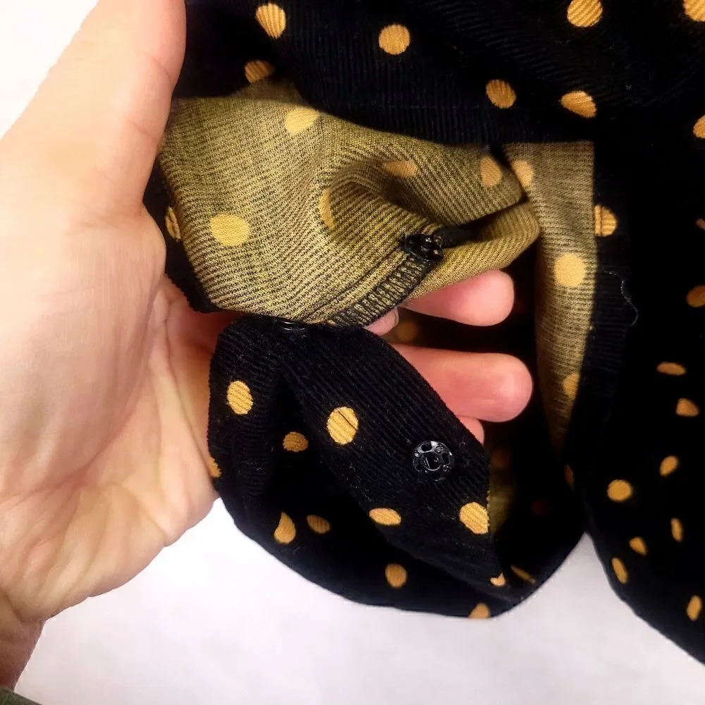 Madewell Corduroy Black Yellow Polka Dot Wrap Top with Puff Sleeve Med